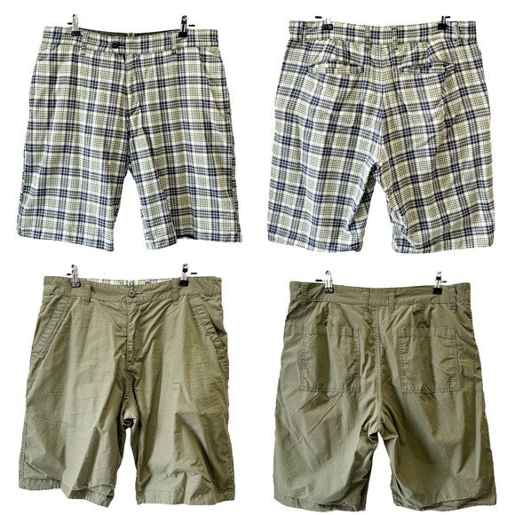 Men's Flat Front Reversible Chino Shorts Green Plaid Size 34 - Picture 1 of 9